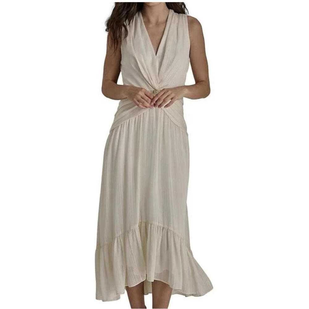 DKNY - Off White  Midi Dress with Ruffle Hem